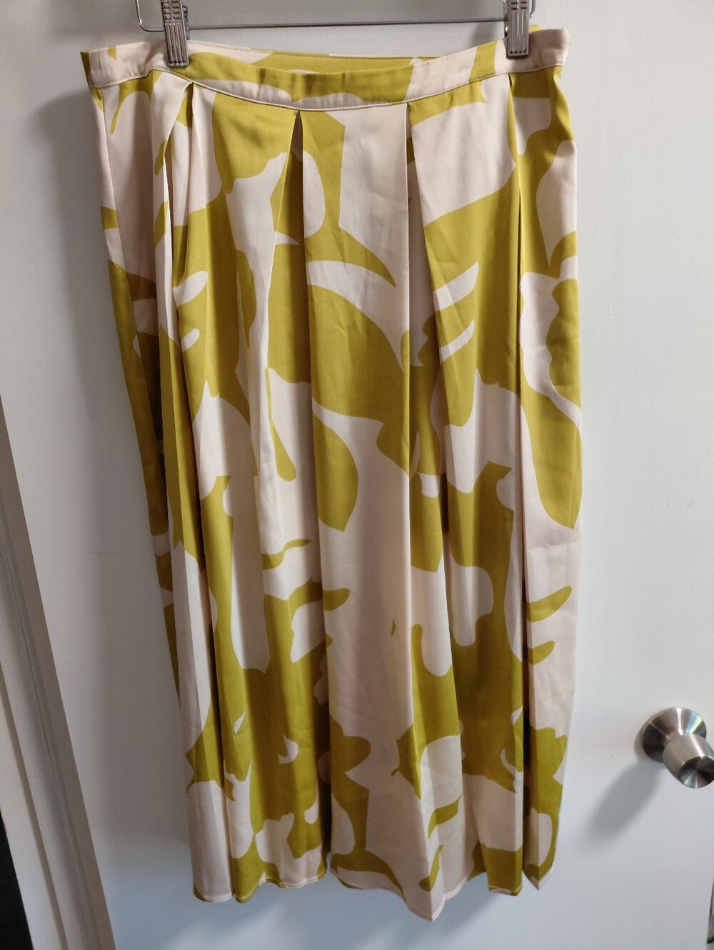 Future Collective Cream Chartreuse Pleated Satin Like Summer Skirt